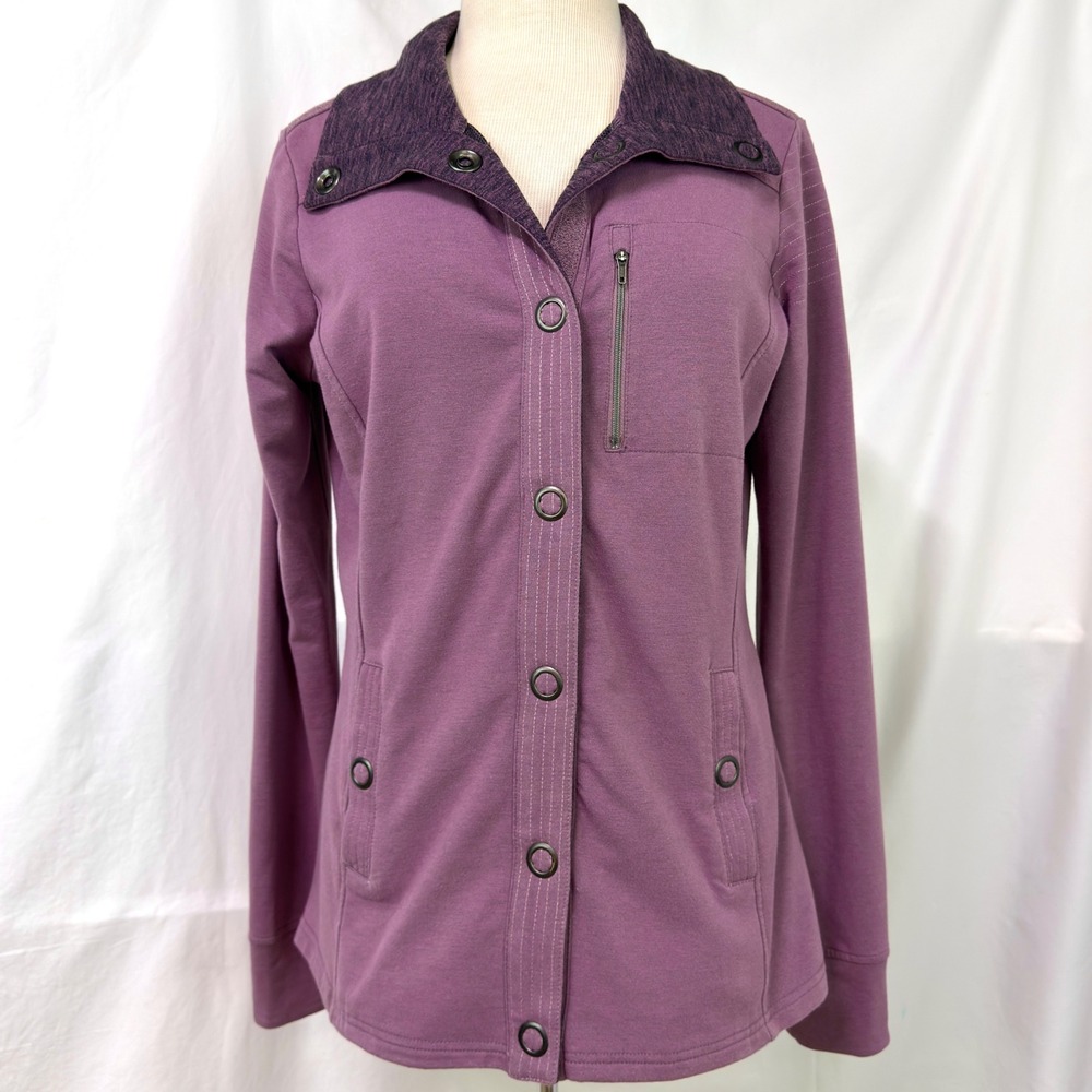 KUHL Krush Jacket Women's M Purple Snap Front Thumbholes Cotton Outdoors HIking